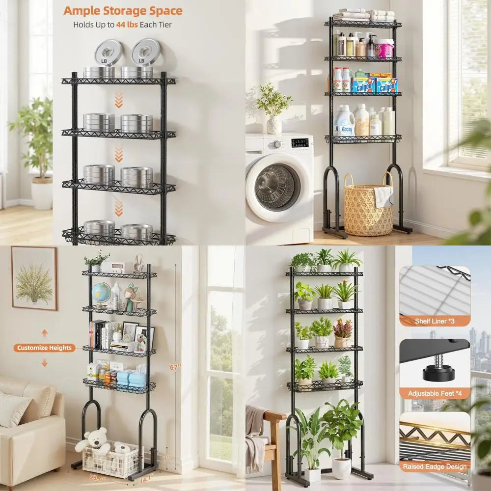 Space-Saving 4-Tier Metal Over-the-Toilet Storage Rack with Adjustable Shelves for Small Bathrooms, Black