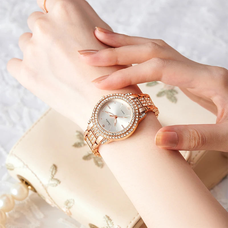 SUNKTA Womens Watches Fashion Original Quartz Wrist Watch for Ladies Roman Dial Dazzling Diamond Waterproof Luminous Luxury