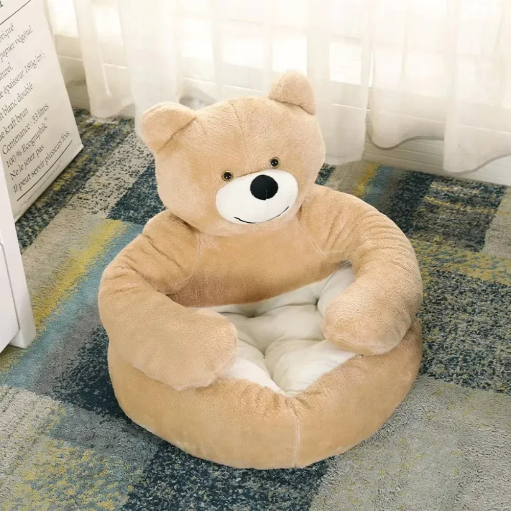 Semi Enclosed Bear Pet Dog Bed Comfortable and Warm Teddy Bear Style Winter Pet Bed Super Soft and Simple Teddy Bear Plush Bed
