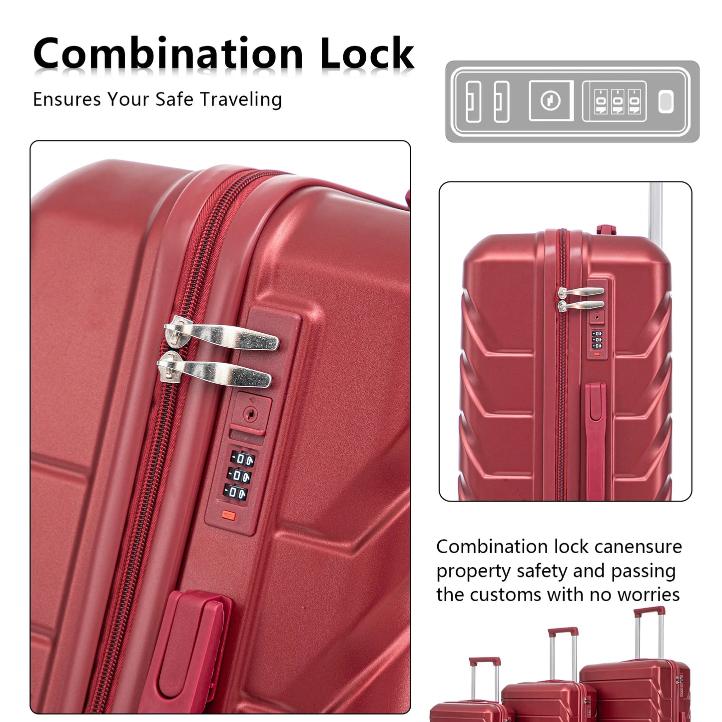 3 in 1 ABS&PC Trolley Box 20in 24in 28in Trolley Box Iron Tie Rod ABSPC Alloy Wine Red  suitcases and travel bags