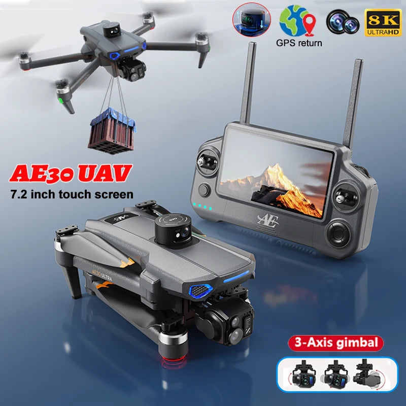 AE30 Professional Fishing Airdrop Drone 8K HD Camera 3-Axis Gimbal 10KM Brushless GPS FPV Dron Obstacle Avoidance RC Quadcopter