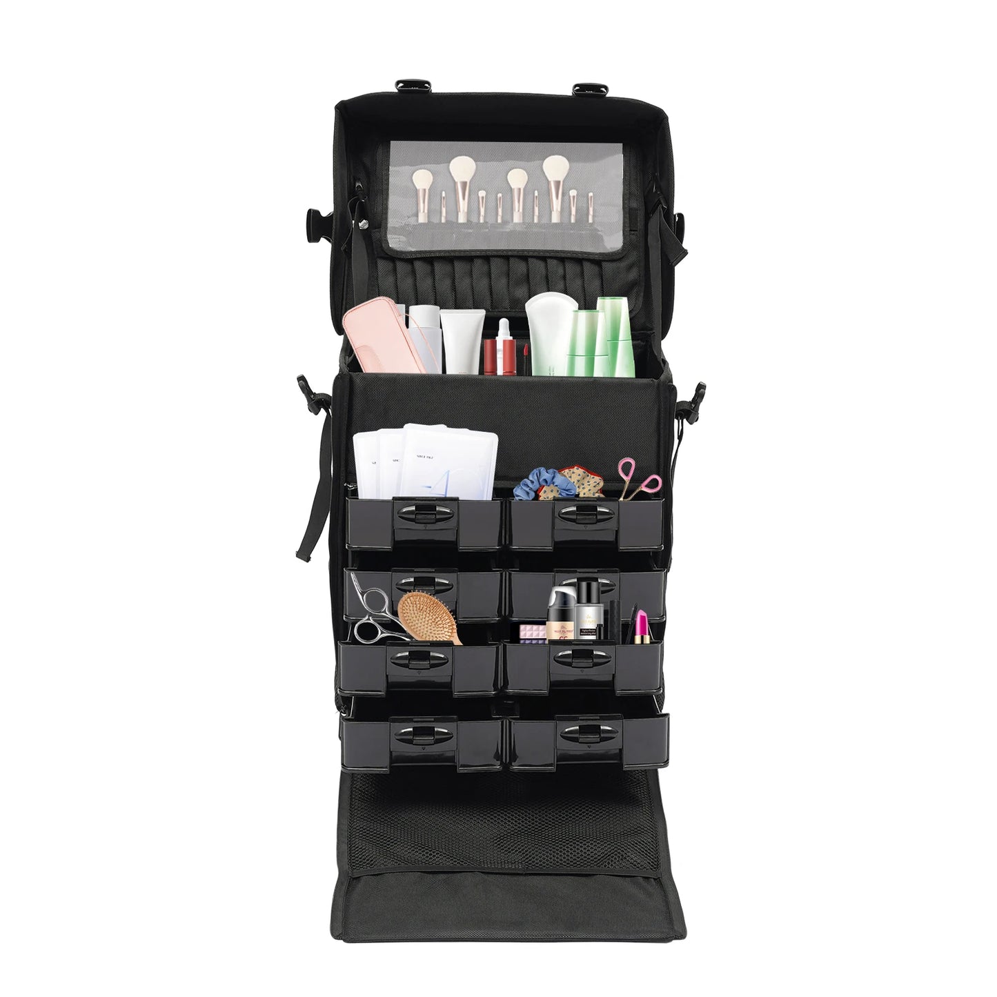 Cosmetic Case Trolley Large Capacity Rolling Makeup Train Case Cosmetic Travel Trolley w/ 8 Removable Drawers