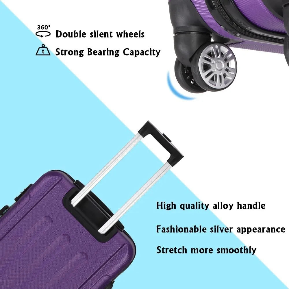 3PCS 20/24/28" Luggage Travel Set Bag TSA Lock Trolley Carry On Suitcase Purple