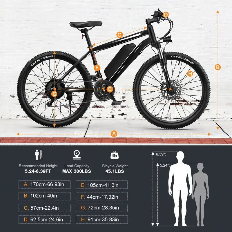 26" Electric Motorcycles Mountain E Bike for Adults, 750W Peak Motor Ebike 23Mph 33Miles 10.4AH 15.6AH Adults Electric Bicycle