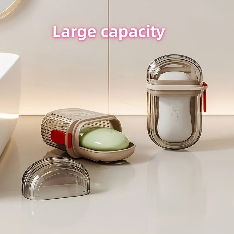 1/2Pcs Portable Soap Tray Leakproof Household Bathroom Drain Tray Bathroom Transparent Soap Box with Lid for Camping Traveling