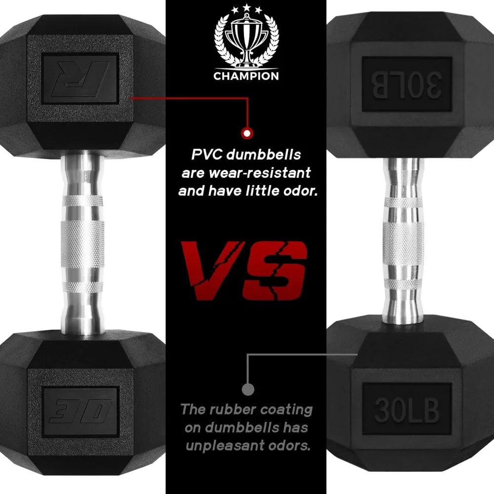 RitFit 5-650 LBS PVC-Coated Hex Dumbbells with Optional Storage Rack for Home Gym, Chrome Handle Hand Weights for Strength Train