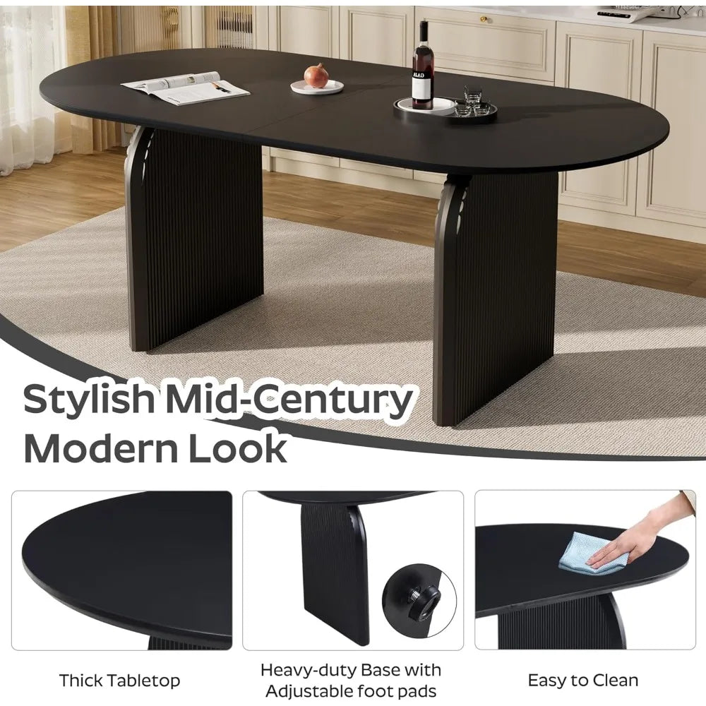 Modern Black Wooden Oval Dining Table Seats 4-6, Heavy Duty Base, Farmhouse Style Kitchen Table