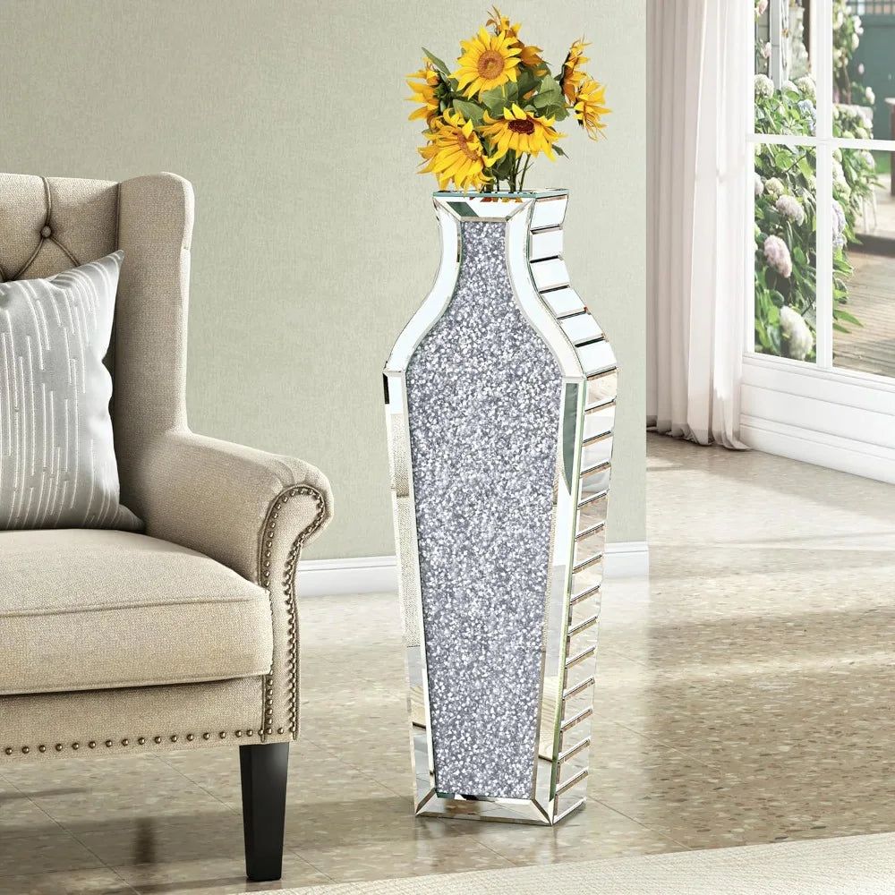 Large Crystal Vase with Crushed Diamond Effect for Living Room Decor and Big Glass Vase Accents