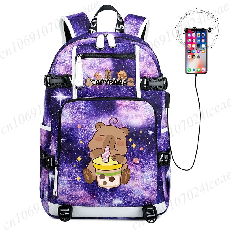 15.6 Inch Student Backpacks Japanese Large-capacity Backpack Girl Boys Simple Versatile Backpack Capibara Anime Usb School Bags