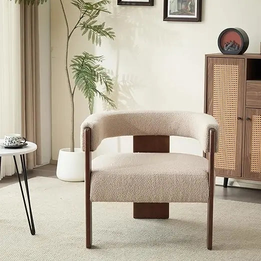 Christopher Knight Home Nettie Modern Accent Chair for Living Room, Boucle Fabric Single Lounge Sofa Chair with Wooden Frame, Co