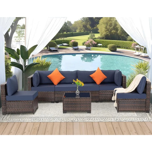 7 pieces outdoor patio furniture set, wicker sectional sofa set rattan modular patio conversation sets with cushions couch set &