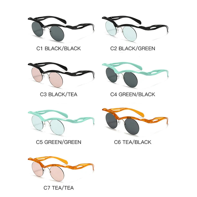 Sunglasses For Men Women Designer Fashion Special-shaped Eyewear Trendy Female Round Rimless Outdoor Accessory Glasses