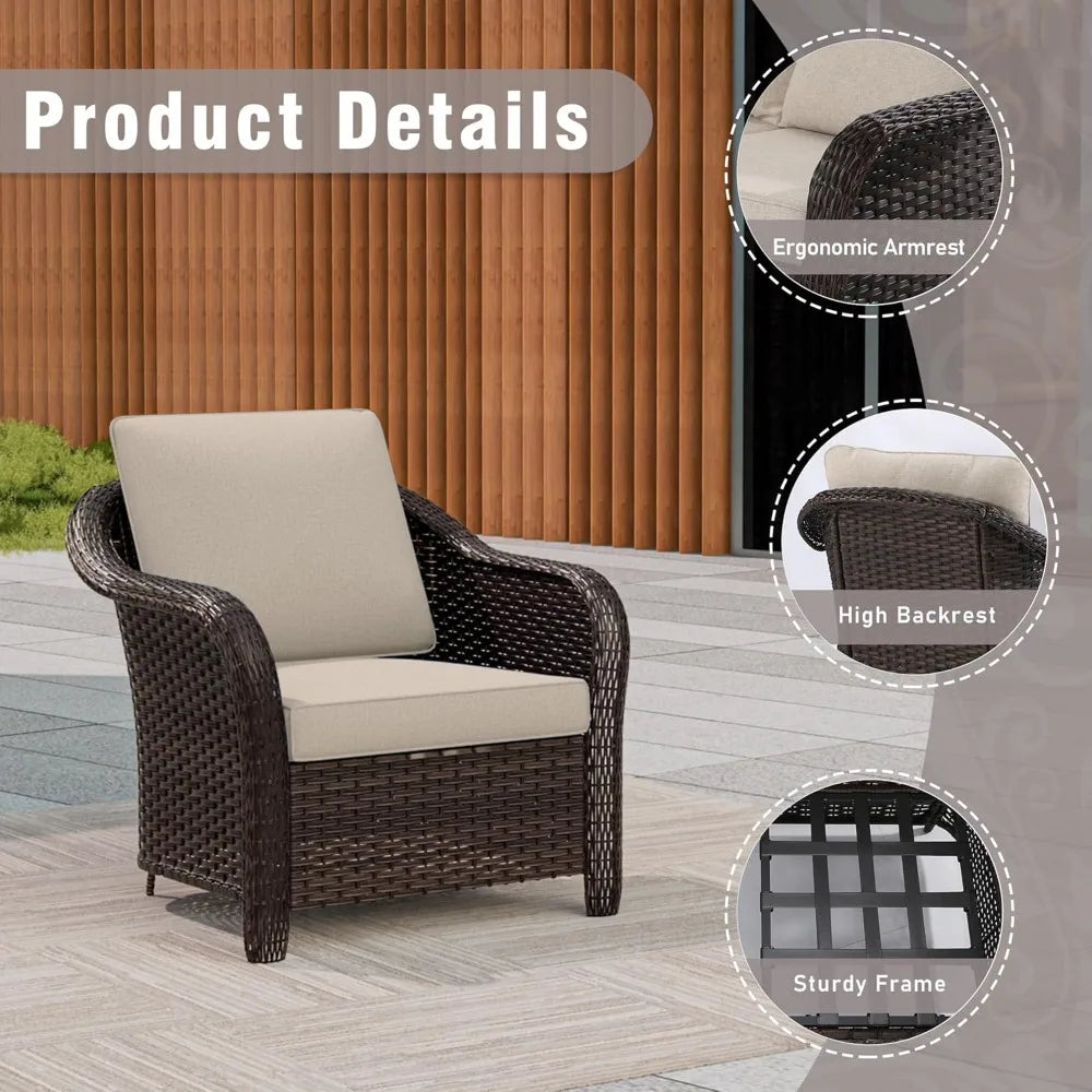 2-Piece Outdoor Wicker Chair Set All-Weather Patio Rattan with Seat & Back Cushion Ideal for Porch Backyard Balcony
