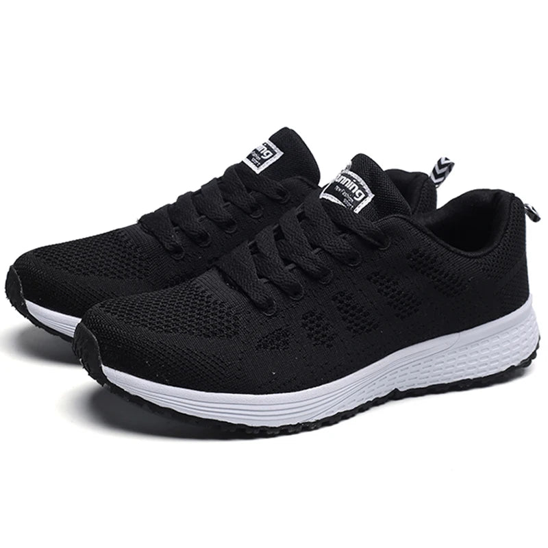 Women's Sneakers 2024 New Fashion Breathable Solid Color Walking Sneakers Women Mesh Fabric Lace Up Shoes Women Female Footwear