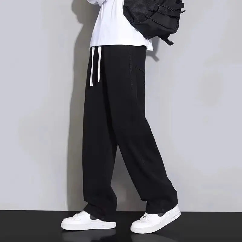 2025 Streetwear Loose Jeans Men Korean Style Fashion Loose Straight Wide Leg Pants Men's Brand Clothing Black Light Blue S-3XL