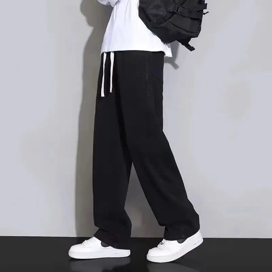 2025 Streetwear Loose Jeans Men Korean Style Fashion Loose Straight Wide Leg Pants Men's Brand Clothing Black Light Blue S-3XL