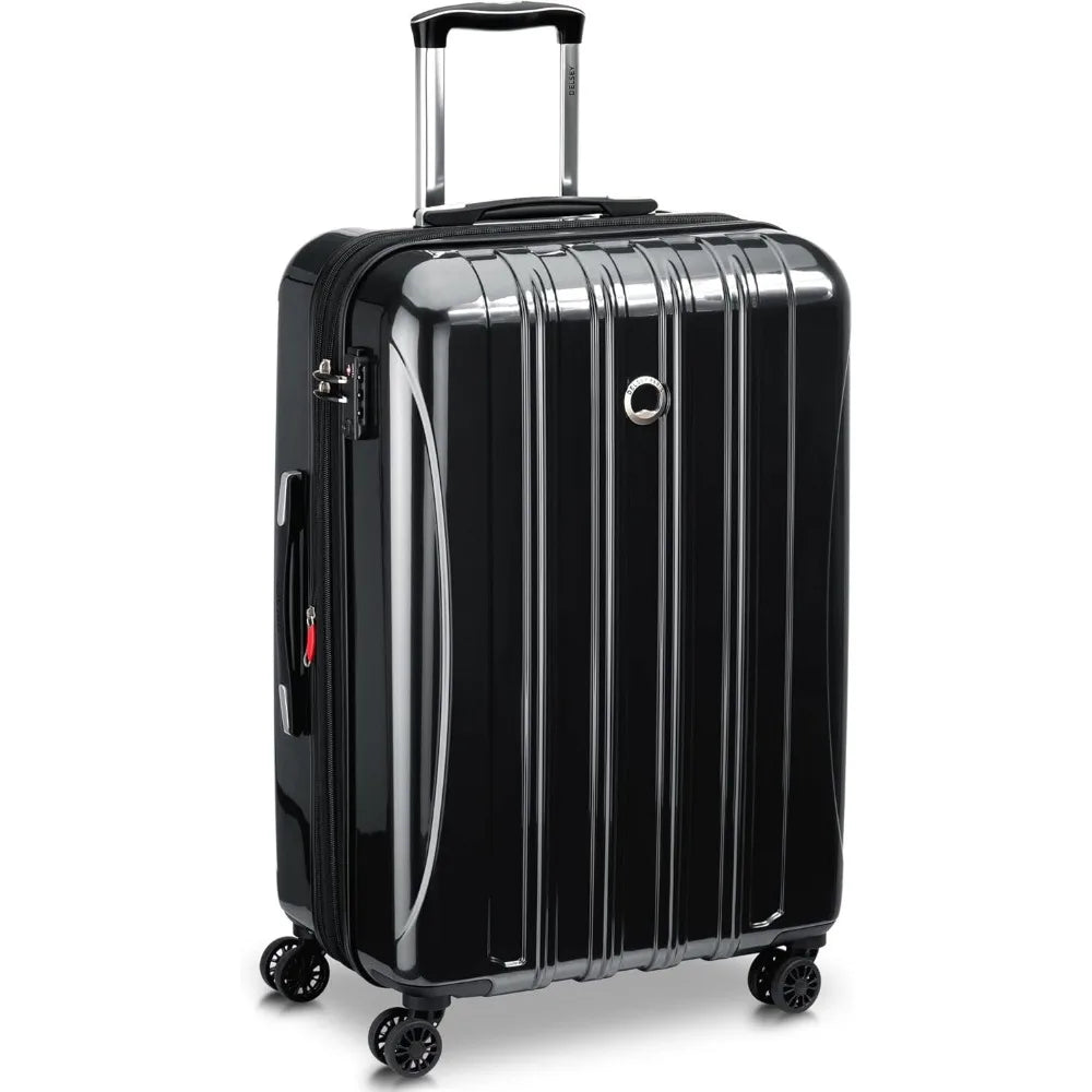 Medium 24 Inch Expandable Hardside Spinner Luggage with Aero Design in Black, Ideal for Travel and Checked Luggage
