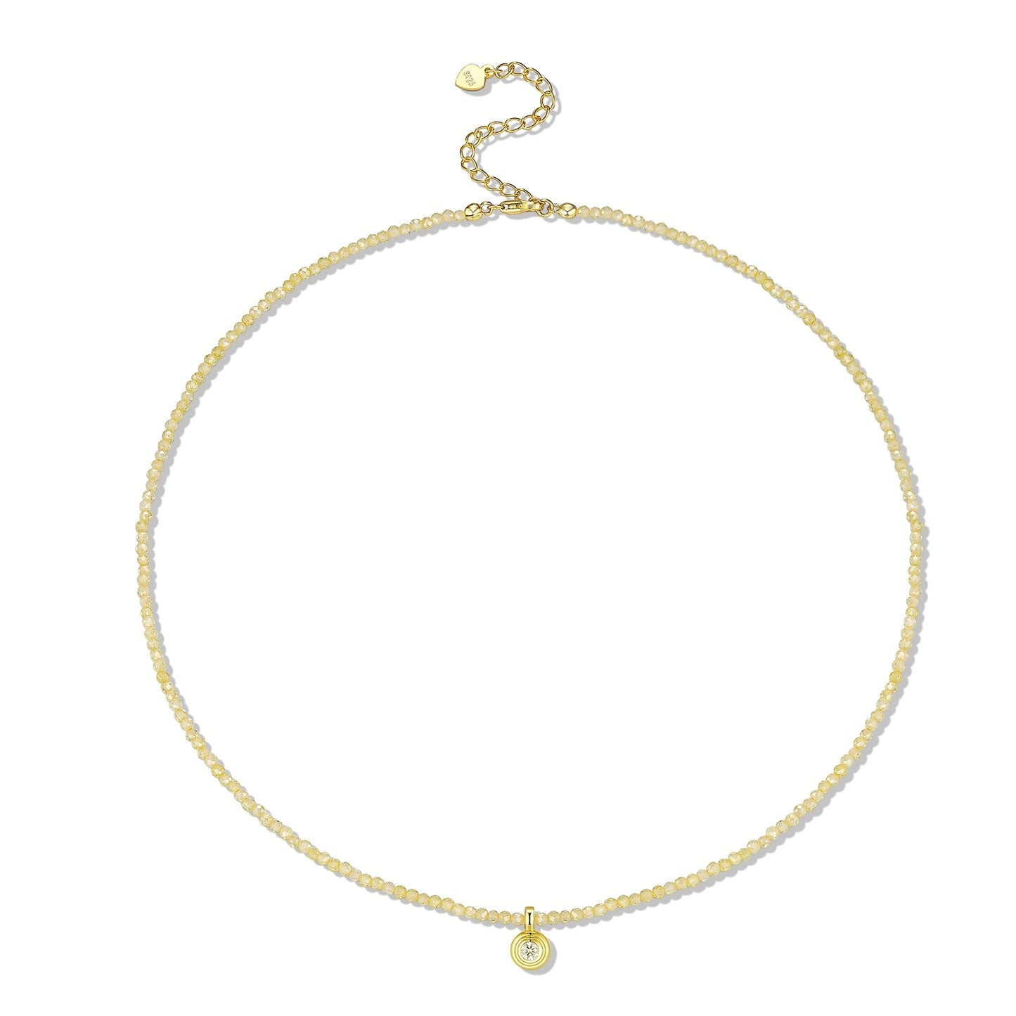 JIUZUAN Moissanite Pendant Necklace S925 Silver Plated 18K Gold Yellow Beaded Chain Polished for Wedding Daily Wear Necklace