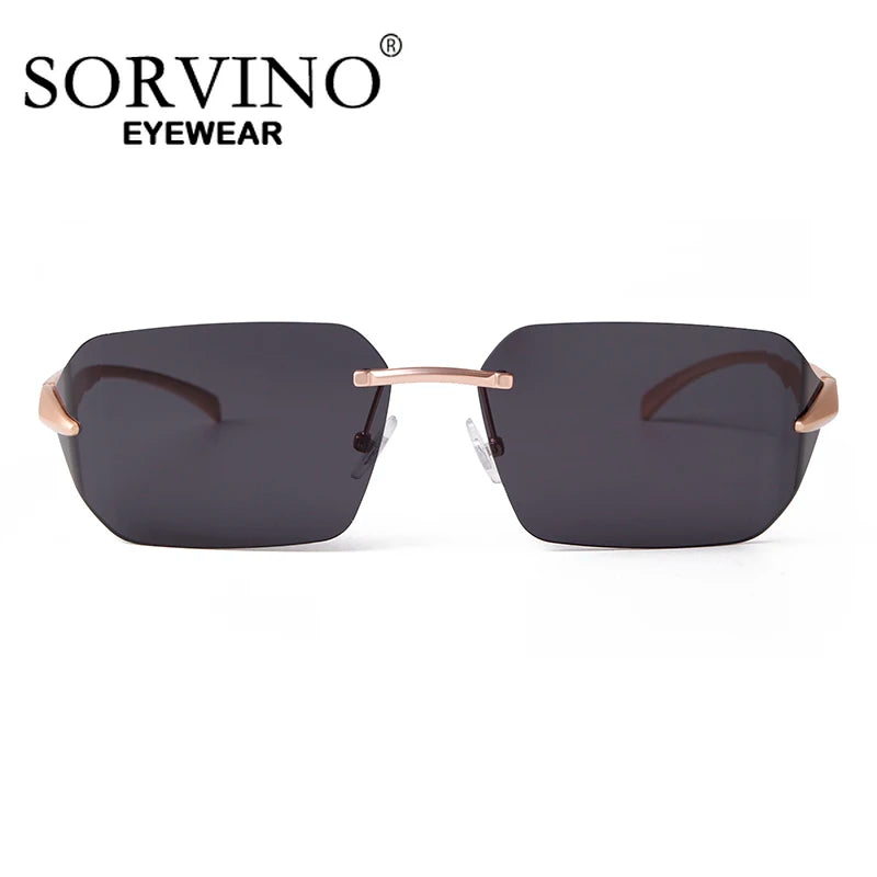 SORVINO Luxury Retro Wrap Around Sunglasses Designer Trendy Rimless Sun Glasses Cyberpunk Eyewear for Women Men Rave Party