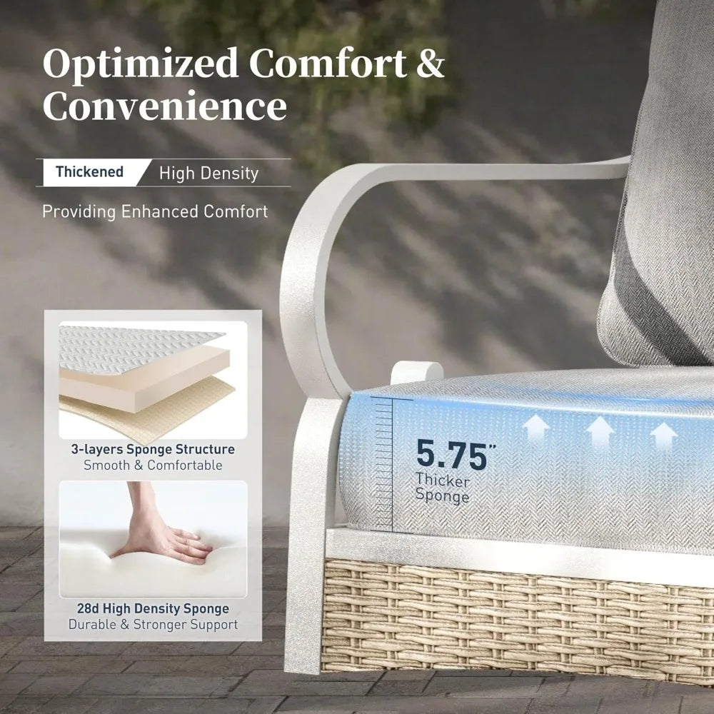 4 Piece Metal Outdoor Patio Furniture Set, Patio Conversation Sets 1 2-Seater Sofa, 2 Single Sofa with 5.75" Extra Thick Cushion