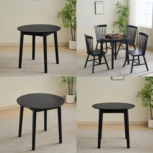 round solid wood dining table, 31.5" small size for two, rubberwood kitchen table, living room coffee table, black