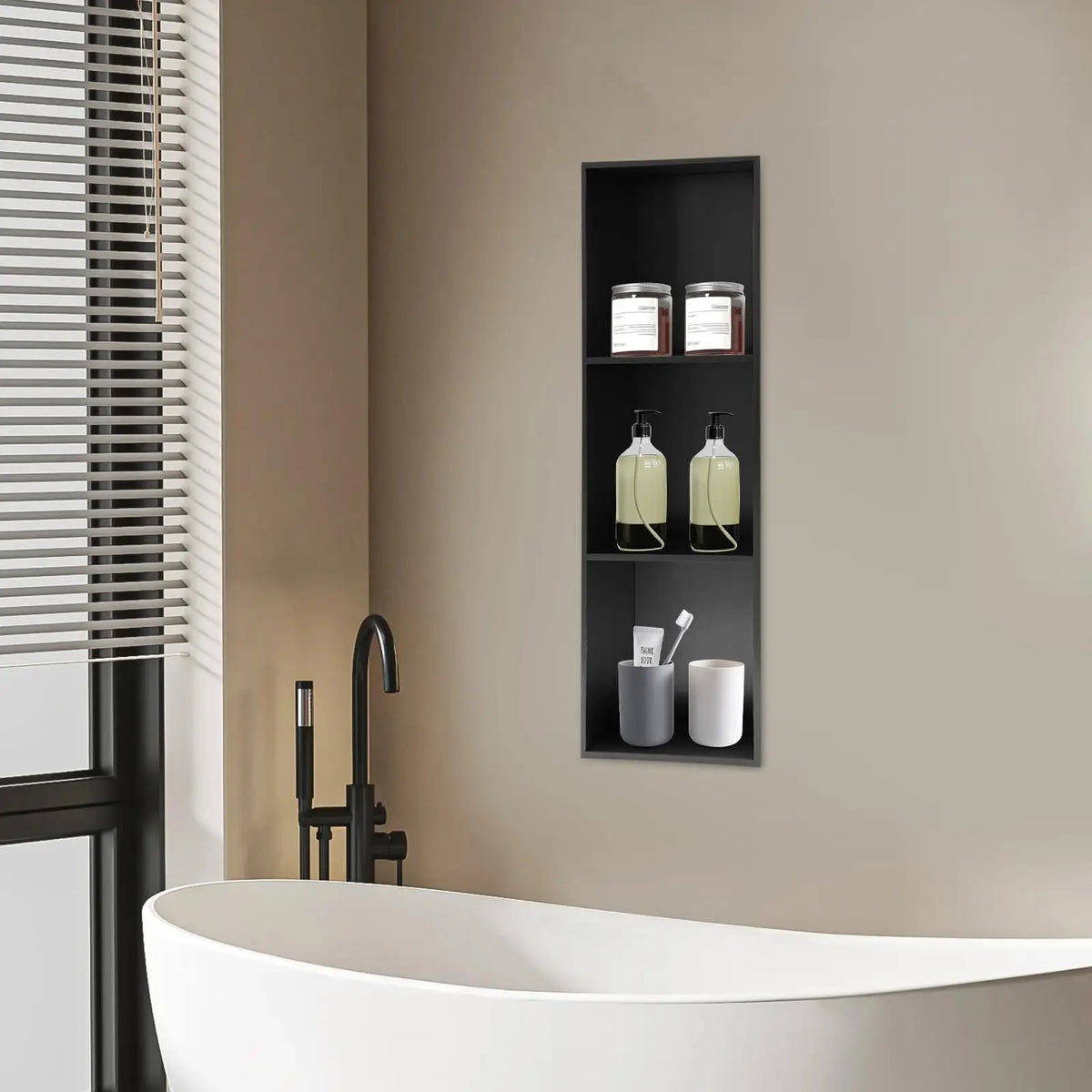 Stainless Steel Shower Niche 11" X 35" with 3 Shelves, Recessed Wall Niche Organizer for Bathroom, Kitchen, Balcony (Black)