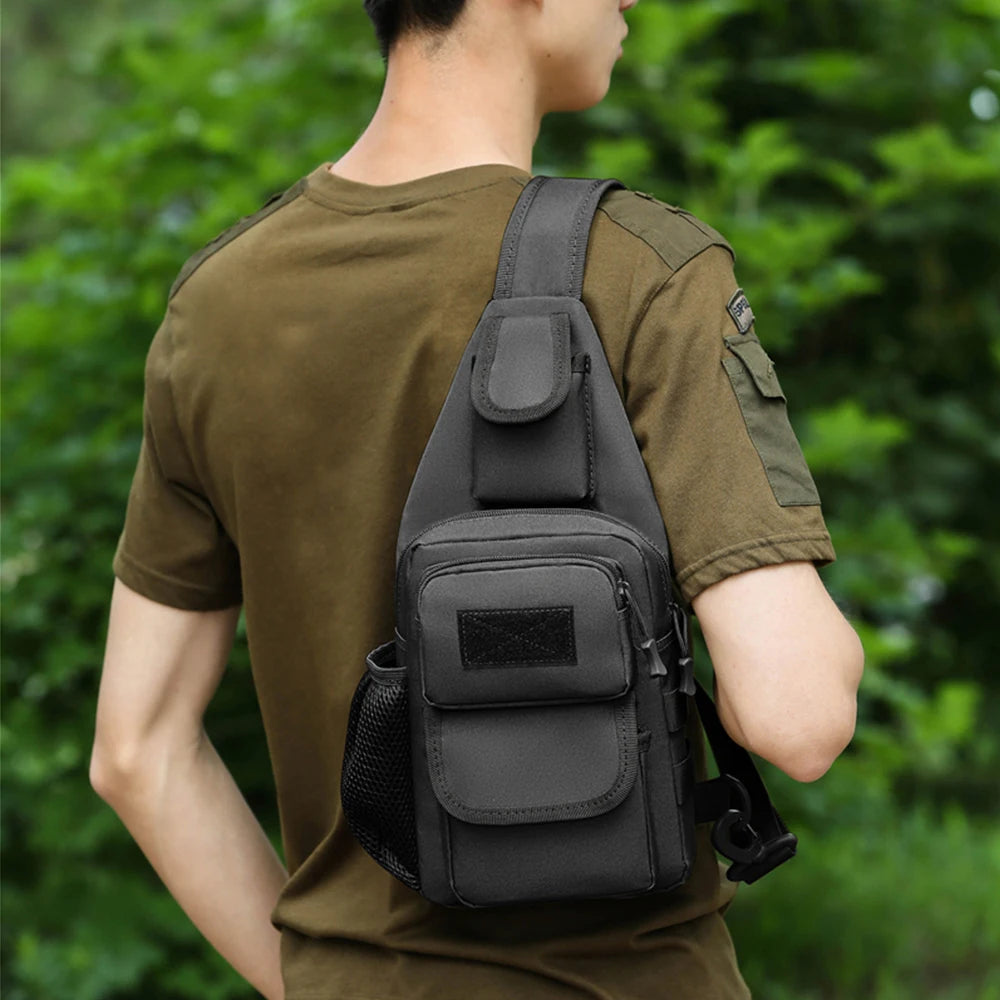 Men's Casual Chest Bag, Outdoor Sports Shoulder Messenger Bag, Multifunctional Chest Pack With Water Bottle Pouch