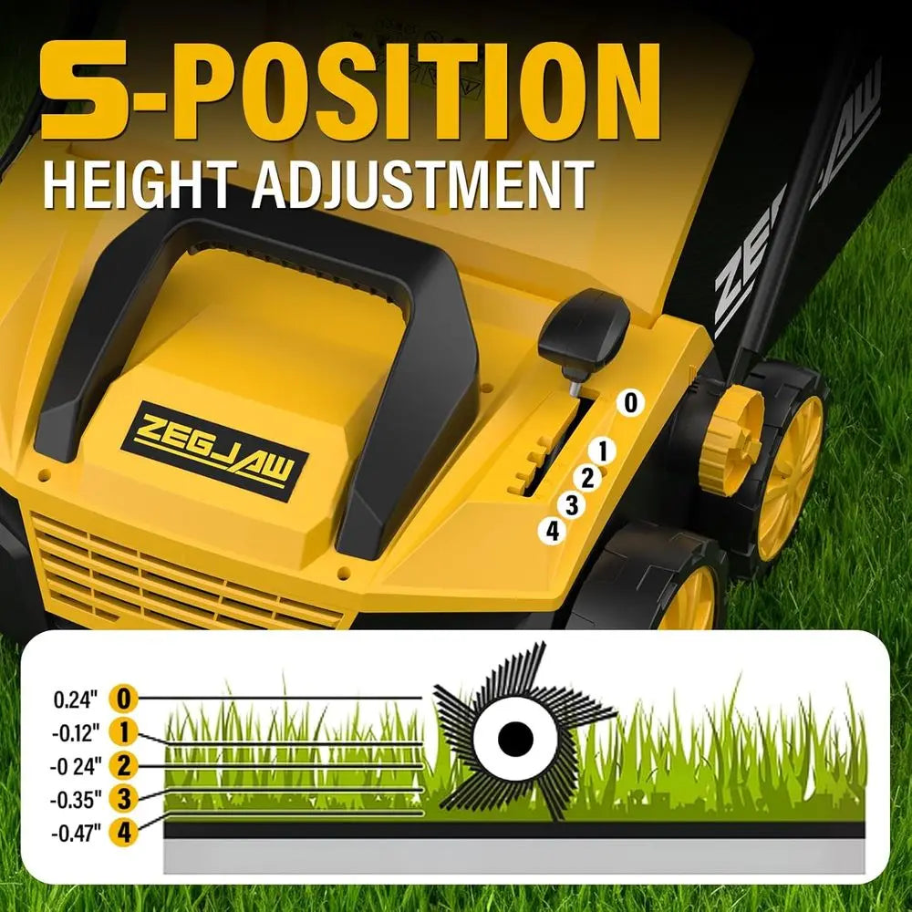 15 13-Amp Electric Lawn Sweeper with 5-Position Height Adjustment, 45L Detachable Bag, Quick-Fold Design for Artificial Turf Mai