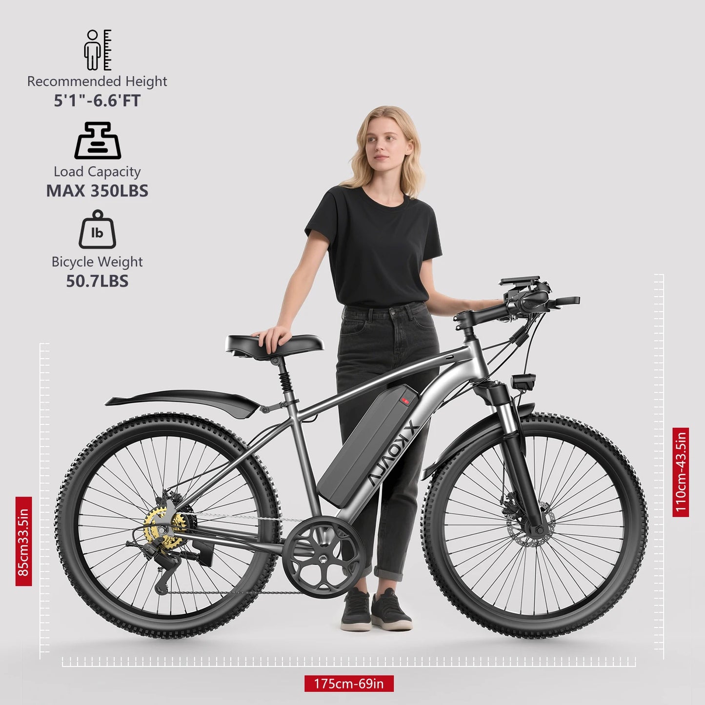 26 inch electric mountain bike, 10.4AAh/13Ah detachable battery, SHIMANO 7speed, peak 1000W brushless silent motor, 25MPH,E-bike
