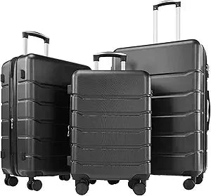 Central Hardside Expandable Luggage with Spinner Wheels, Black, 20/24/28 in