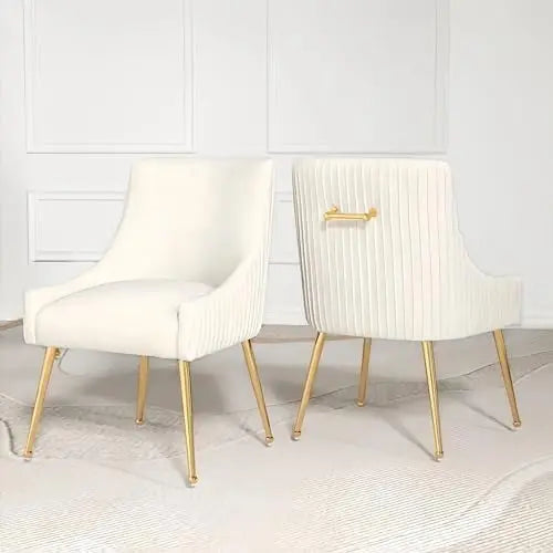 Dining Chairs, Accent Chairs Set of 2, Modern Upholstered Kitchen Dining Room Chairs with Gold Legs, Fabric Tufted Velvet Living
