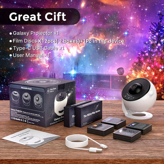 1pc Star Projector Night Light,Galaxy Projector,Planetarium Projector For Bedroom,Aurora Projector Include Replaceable 13Discs