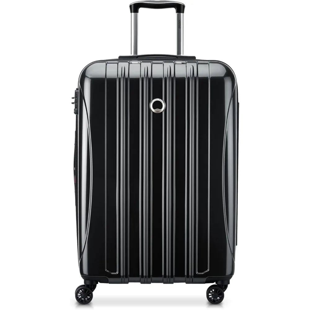 Medium 24 Inch Expandable Hardside Spinner Luggage with Aero Design in Black, Ideal for Travel and Checked Luggage