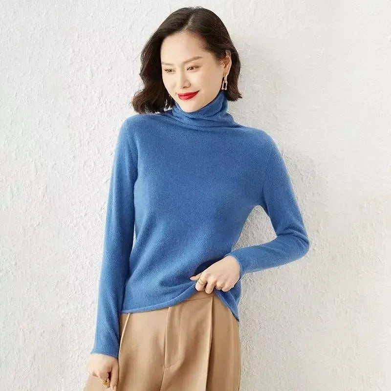 100%Merino Pure Wool Sweater Women's AutumnWinter Long Sleeve High Neck Pullover Warm High Quality Solid Color Basic Knit 2028