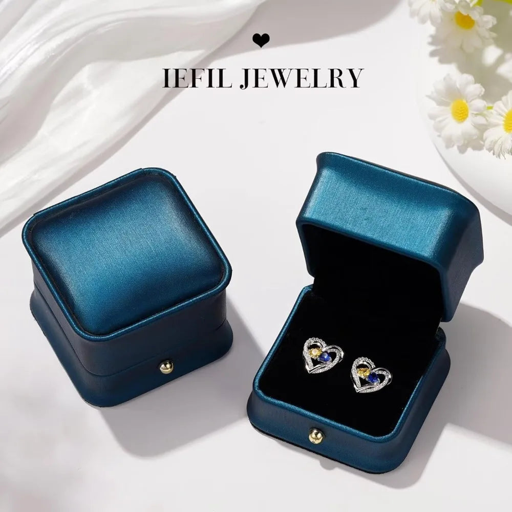 Sterling Silver Heart Birthstone Earrings, Double Stone Anniversary Gifts for Women, Ideal Birthday Present for Chris