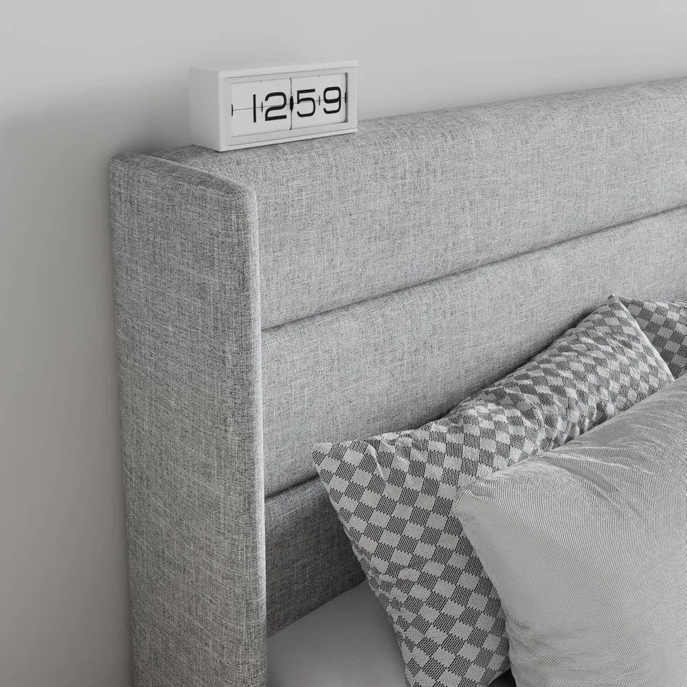 SHA CERLIN Full Size Lift Up Storage Bed/Modern Wingback Headboard/Upholstered Platform Bed Frame/Hydraulic Storage/No Box Sprin