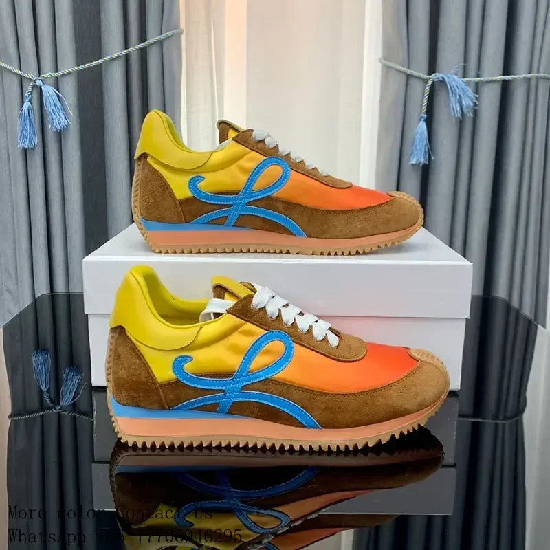2025 Fashion Men Trainers Shoes Designer Sneaker Flow Runner In Nylon Lace Up A Soft Rubber Upper Honey Rubber Waves Sole