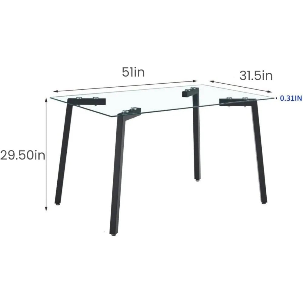 Modern Large Dining Room Table with Tempered Glass Top and Metal Legs - Spacious Home Dining Table