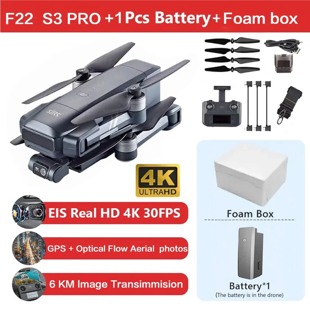 SJRC F22 S3 PRO Drone 4K Professional Camera GPS HD 5G WiFi FPV 3-Axis Gimbal EIS Brushless Foldable RC Quadcopter Toys For Kids