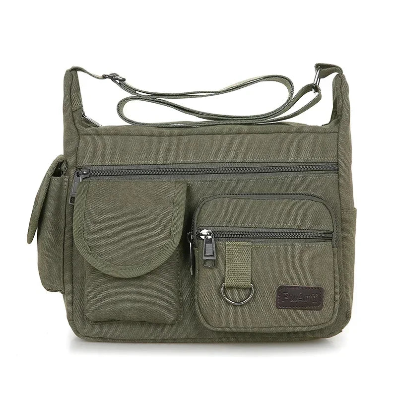 Men Canvas Shoulder Bag Travel Handbags Multifunction Messenger Bags Solid Zipper Top-handle Pack Casual Crossbody Bags Designer