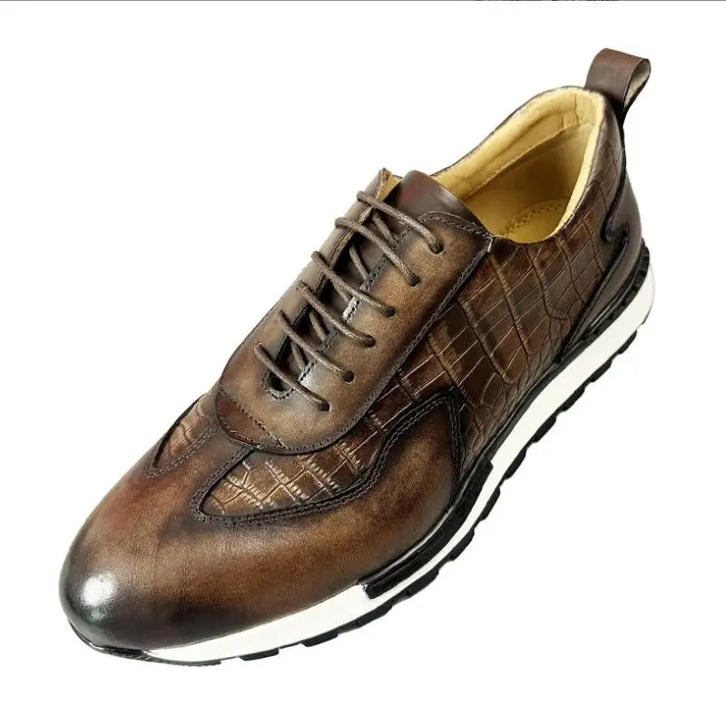 British style round head lightweight handmade vintage leather sports casual leather shoes for men lace-ups Zapatos Hombre a38