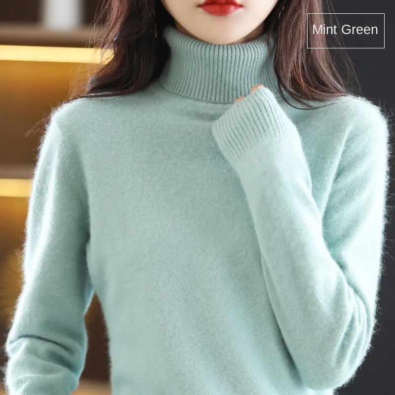 New Women's Clothing For Autumn/Winter 2024 100% Mink Plush Turtleneck Pullover Sweater Ladies Cashmere Sweater Dbr-018