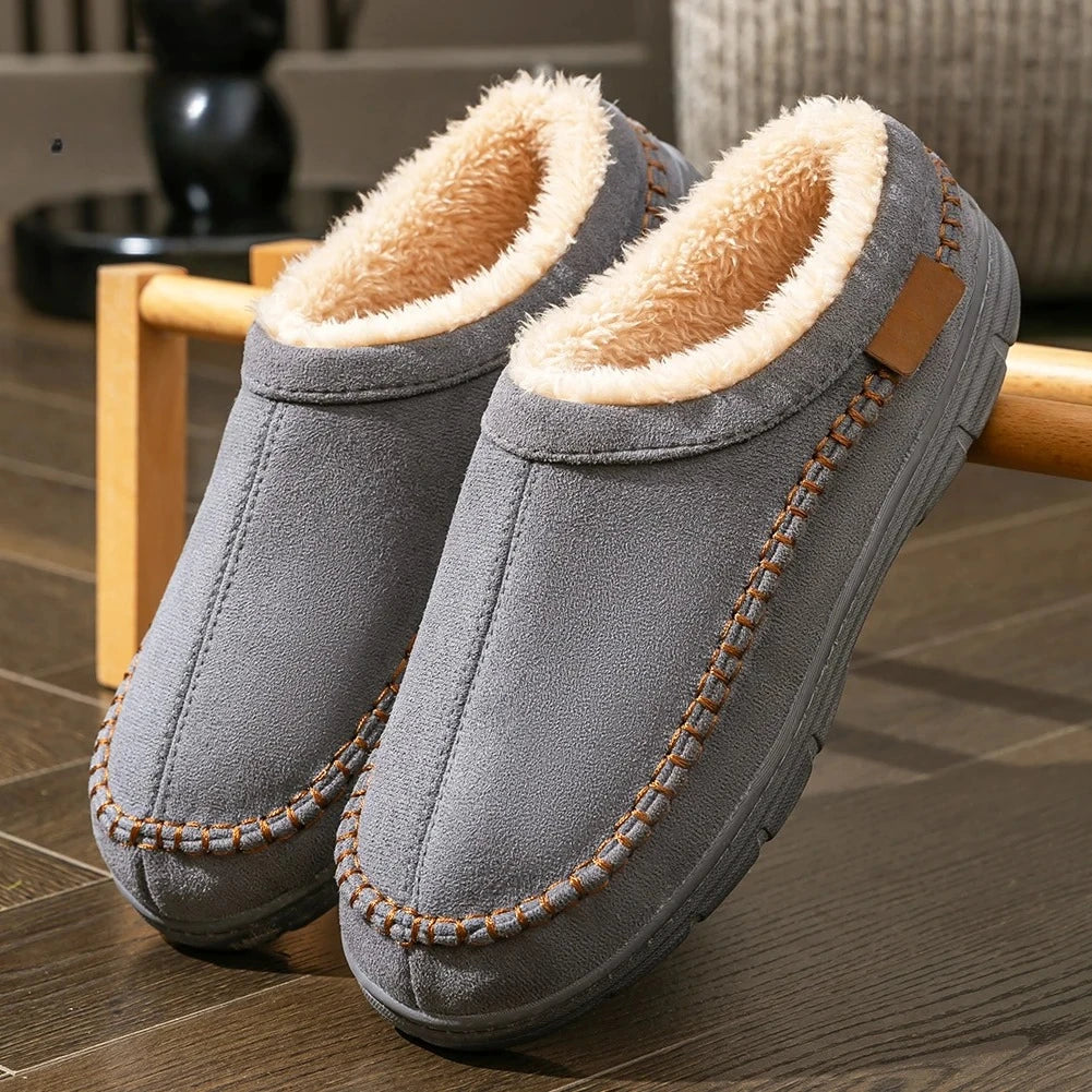 Winter Slippers for men Mark Line TPR Sole Faux Suede Warm Non Slip Soft Memory Foam Cushion Living Room Shoes