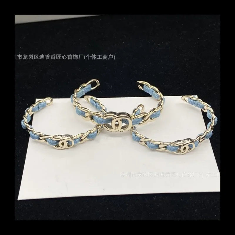 New Denim Blue Open Three-piece Bracelet Fashion Three-in-one Niche Design Temperament Bracelet