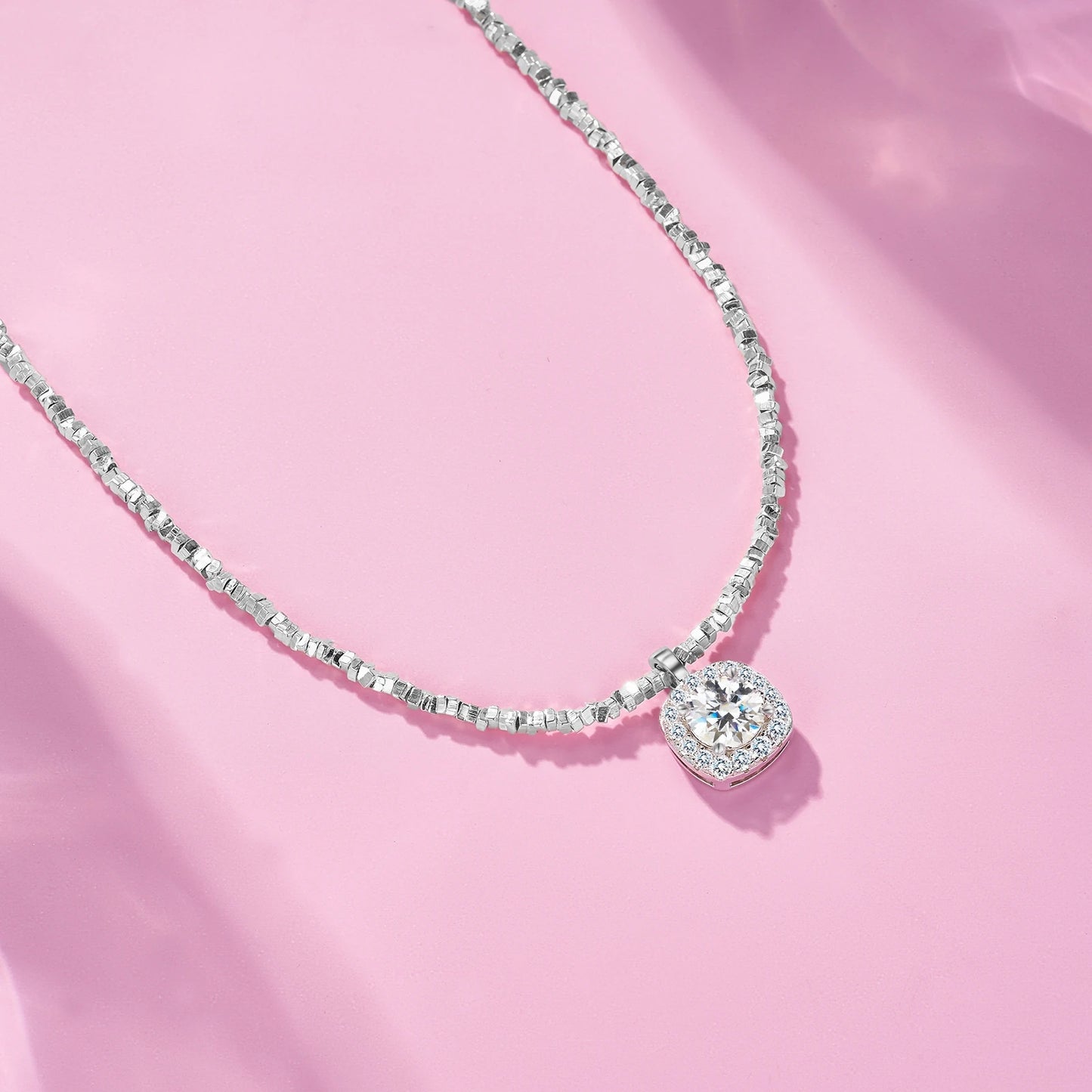 JIUZUAN Sparkling Moissanite Square Pendant Necklace S925 Silver Plated 18K White Gold Luxury Polished Moissanite Necklace