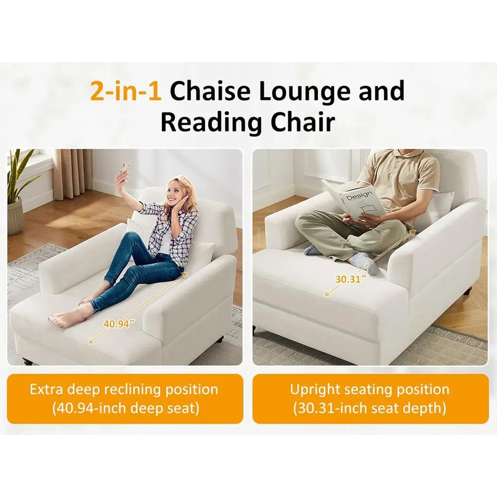 Spacious Chaise Lounge Accent Chair, Plush Cloud Sofa Recliner with Tilt Backrest, Cozy Upholstered Couch Sleeper Bed, Contempor