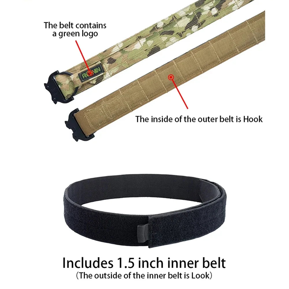 38cm 1.5 inch Width Ronin Style Tactical Molle Belt Outdoor Hunting Double Layer Belt Molle System Belt