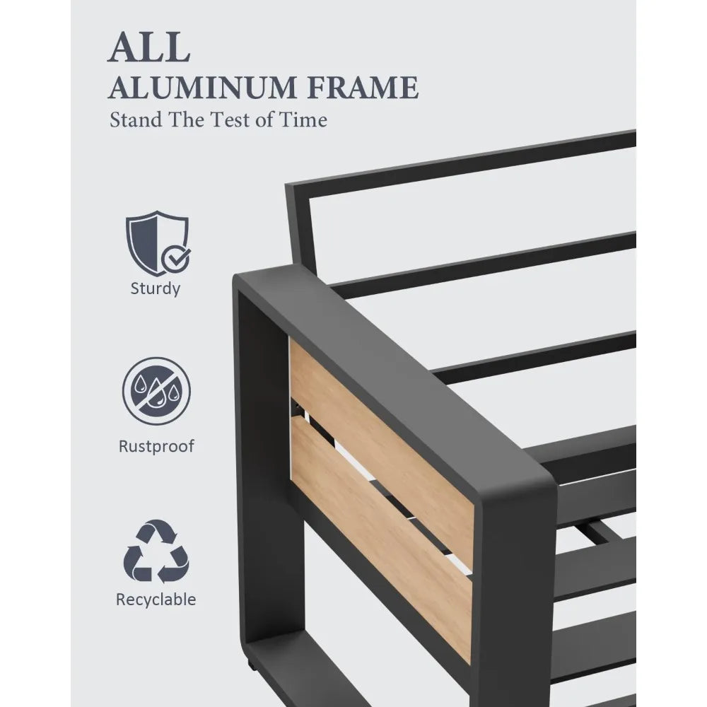 zandor outdoor aluminum patio furniture - 1 pcs 3-seat, all-weather metal modern outside sofa with washable thick cushion for ga