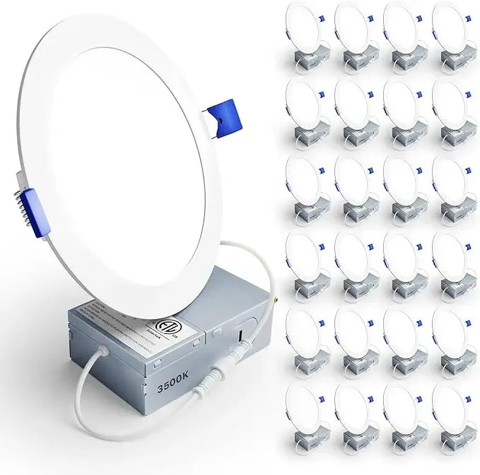 24-Pack 6" Ultra-Slim LED Recessed Ceiling Light with Junction Box, 3000K Warm White Light, 12W 110W Eqv, Dimmable