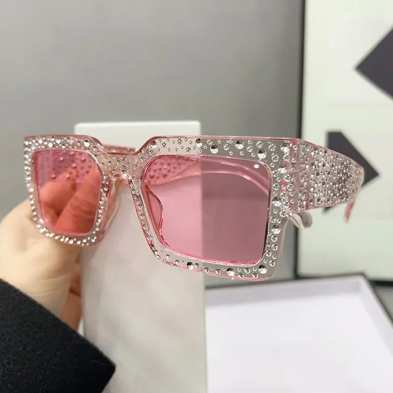 Fashion Square Crystal Sunglasses for Women Men Rhinestone Square Diamond Sun Glasses Retro Big Frame Sparkling Glasses